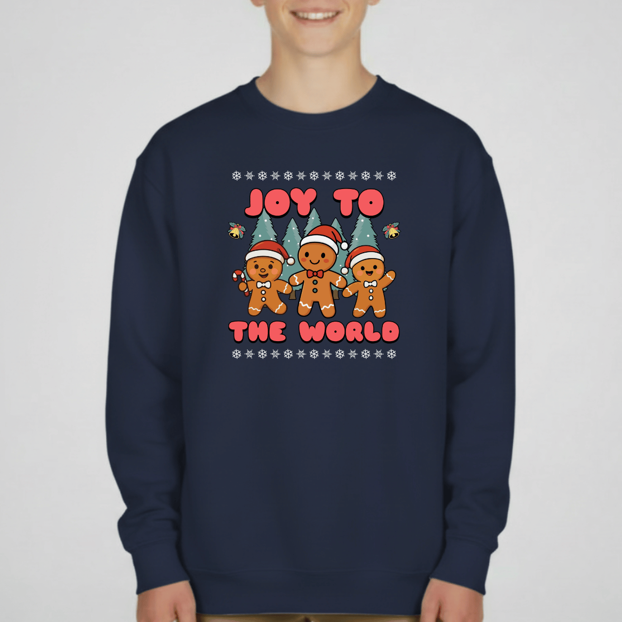 Joy to the World Gingerbread Youth Christmas Sweatshirt | Holiday Crewneck | Gildan 18000B