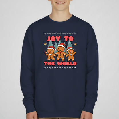 Joy to the World Gingerbread Youth Christmas Sweatshirt | Holiday Crewneck | Gildan 18000B