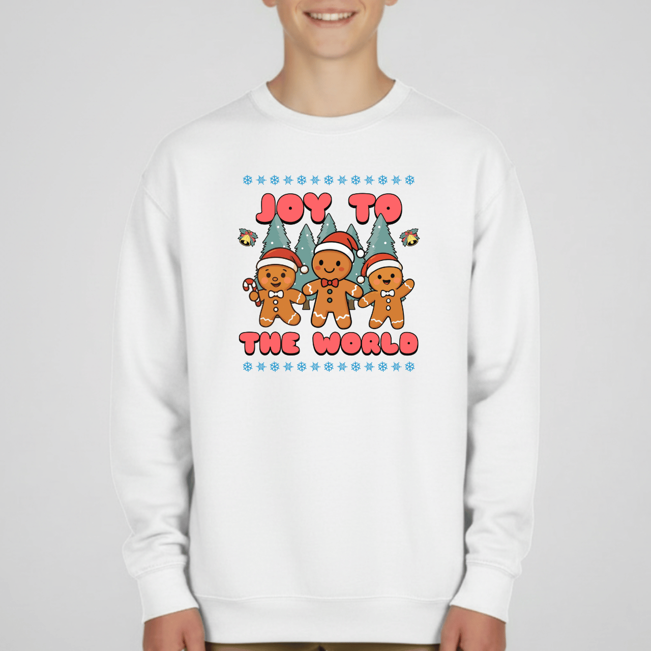 Joy to the World Gingerbread Youth Christmas Sweatshirt | Holiday Crewneck | Gildan 18000B