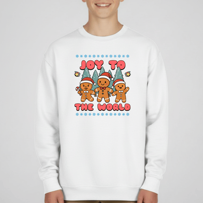 Joy to the World Gingerbread Youth Christmas Sweatshirt | Holiday Crewneck | Gildan 18000B