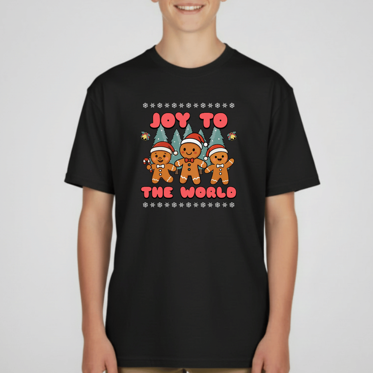 Joy to the World Gingerbread Youth Christmas T-Shirt | Holiday Tee for Kids | Gildan 5000B