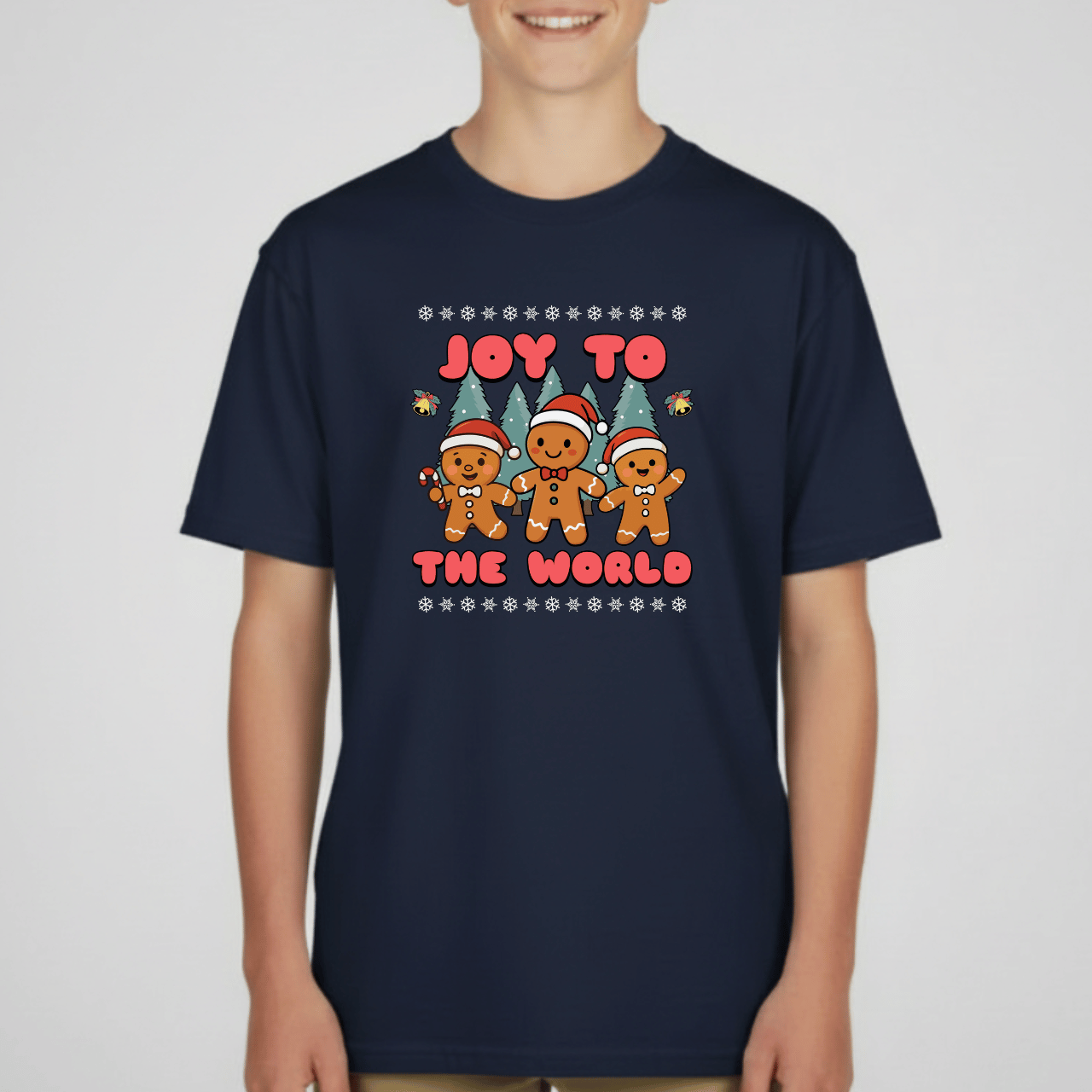 Joy to the World Gingerbread Youth Christmas T-Shirt | Holiday Tee for Kids | Gildan 5000B