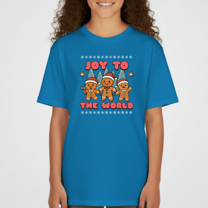 Joy to the World Gingerbread Youth Christmas T-Shirt | Holiday Tee for Kids | Gildan 5000B