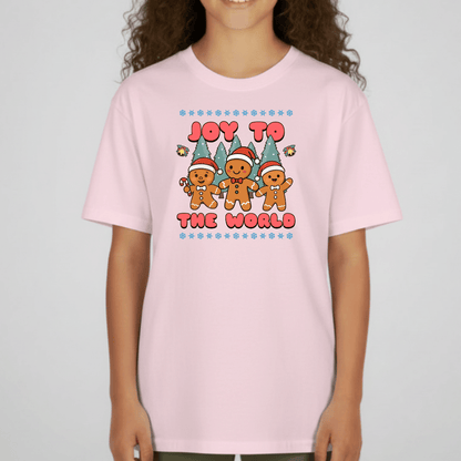 Joy to the World Gingerbread Youth Christmas T-Shirt | Holiday Tee for Kids | Gildan 5000B