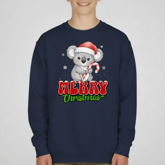 Merry Christmas Koala Youth Sweatshirt | Holiday Crewneck for Kids | Gildan 18000B