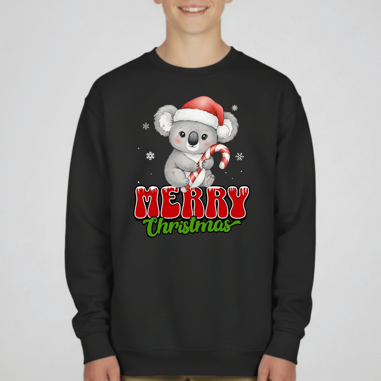 Merry Christmas Koala Youth Sweatshirt | Holiday Crewneck for Kids | Gildan 18000B