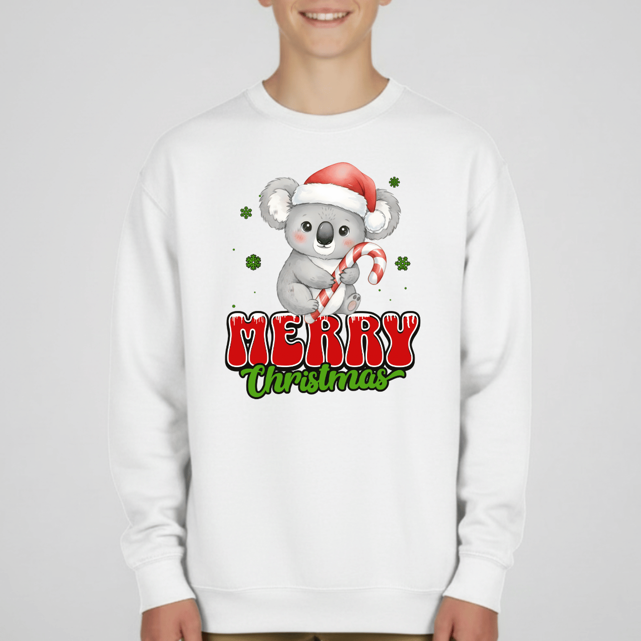 Merry Christmas Koala Youth Sweatshirt | Holiday Crewneck for Kids | Gildan 18000B