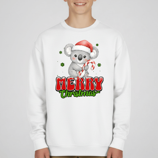 Merry Christmas Koala Youth Sweatshirt | Holiday Crewneck for Kids | Gildan 18000B