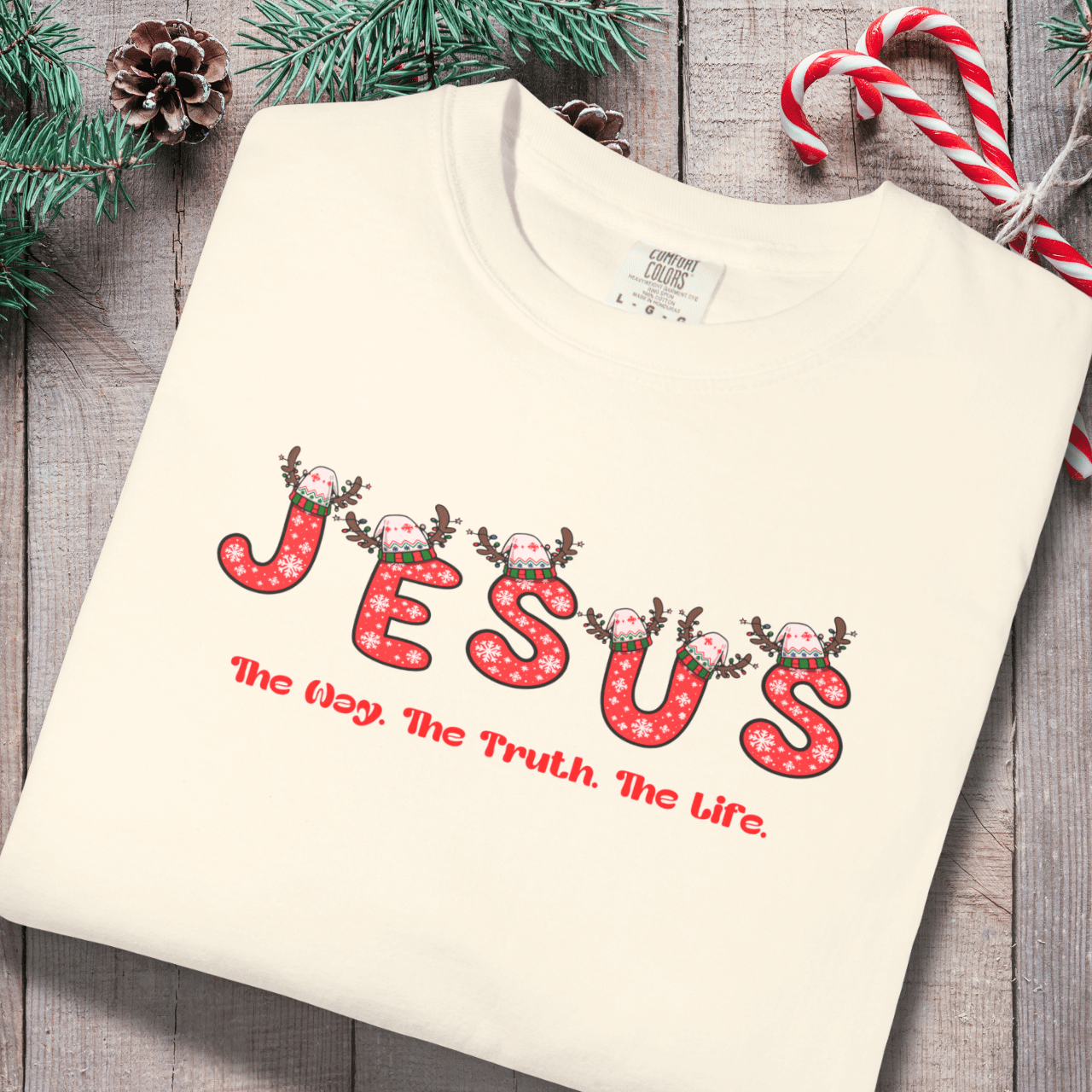 Jesus Christmas T-Shirt – The Way, The Truth, The Life | Comfort Colors 1717 | Christian Holiday Tee