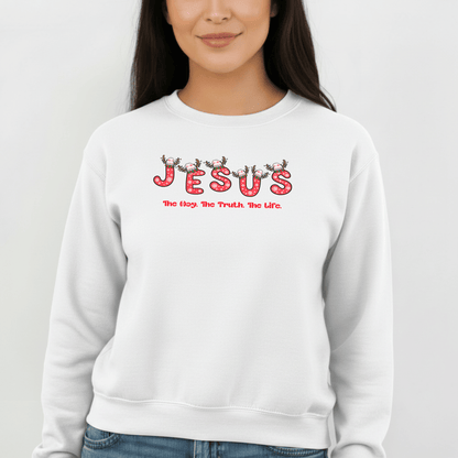 Jesus Christmas Crewneck Sweatshirt – The Way, The Truth, The Life | Christian Holiday Sweater | Gildan 18000