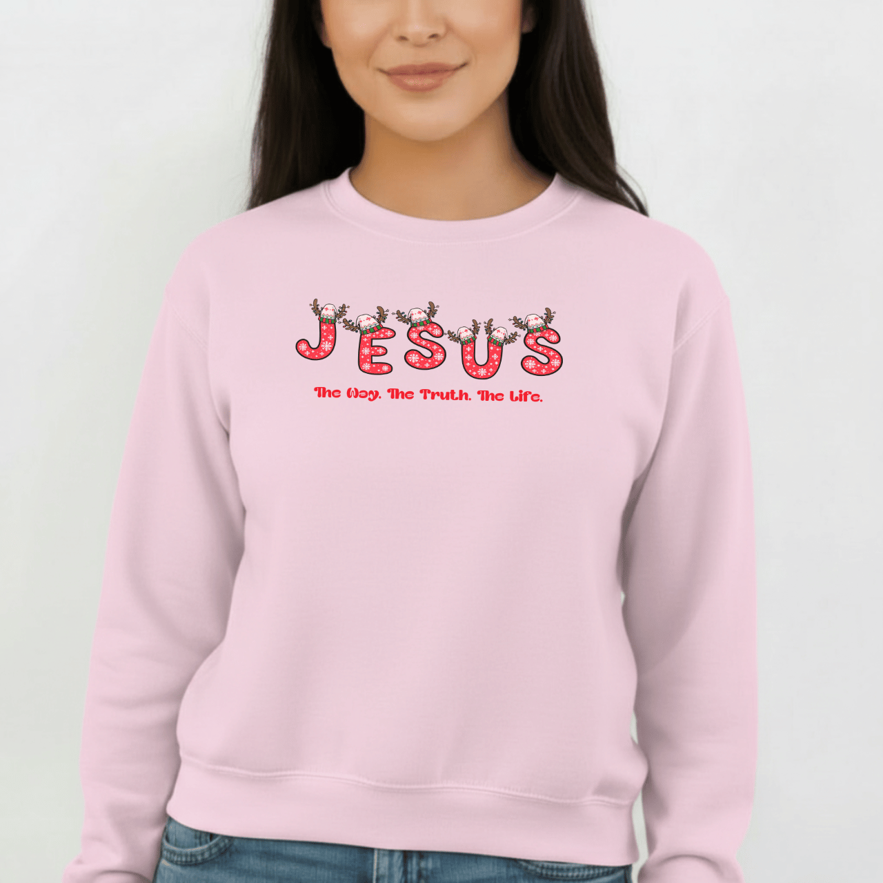 Jesus Christmas Crewneck Sweatshirt – The Way, The Truth, The Life | Christian Holiday Sweater | Gildan 18000
