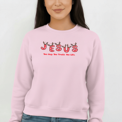 Jesus Christmas Crewneck Sweatshirt – The Way, The Truth, The Life | Christian Holiday Sweater | Gildan 18000
