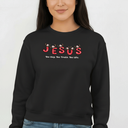 Jesus Christmas Crewneck Sweatshirt – The Way, The Truth, The Life | Christian Holiday Sweater | Gildan 18000