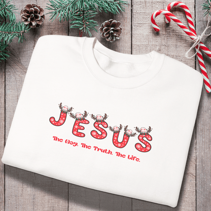 Jesus Christmas Crewneck Sweatshirt – The Way, The Truth, The Life | Christian Holiday Sweater | Gildan 18000