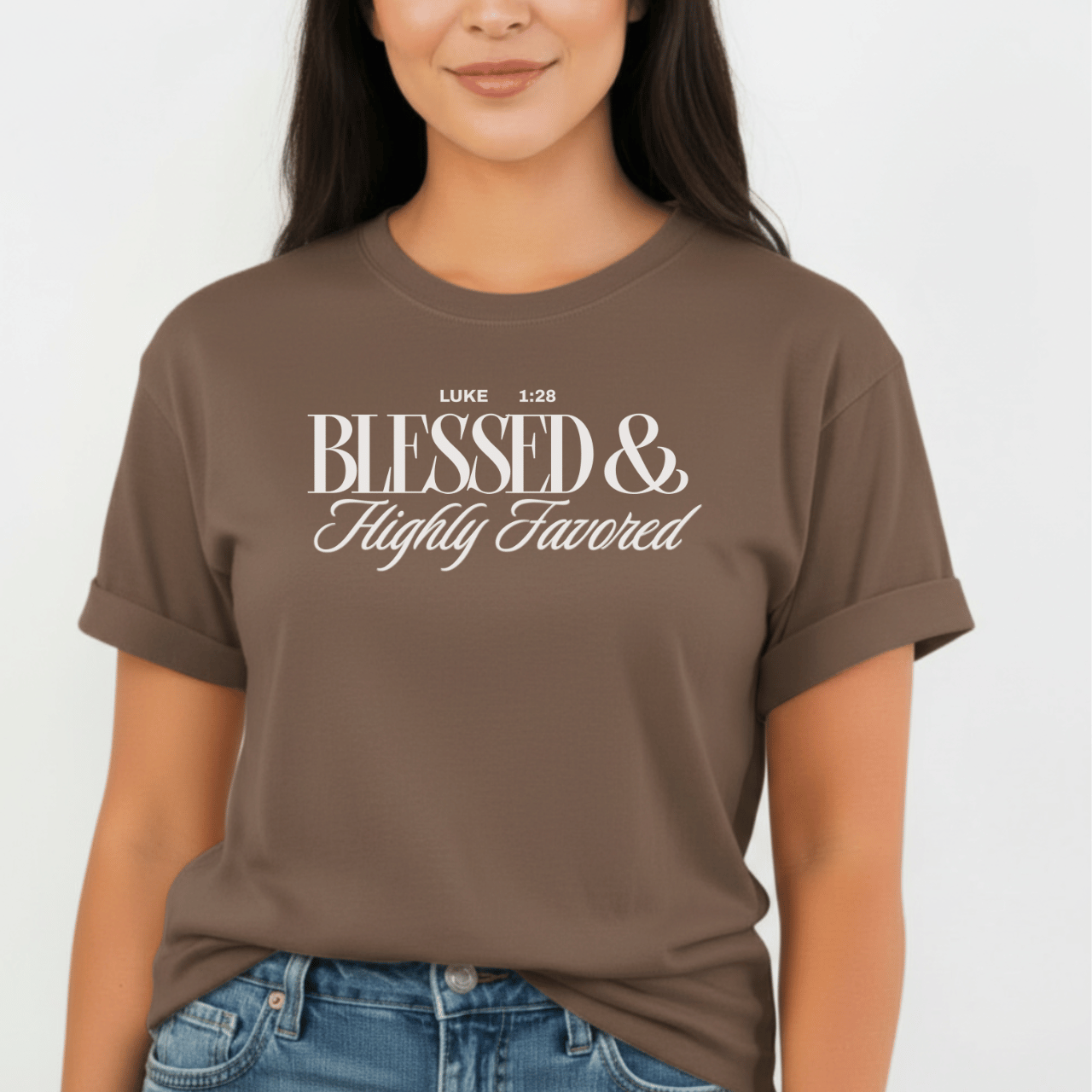 Women’s Blessed & Highly Favored Luke 1:28 Tee