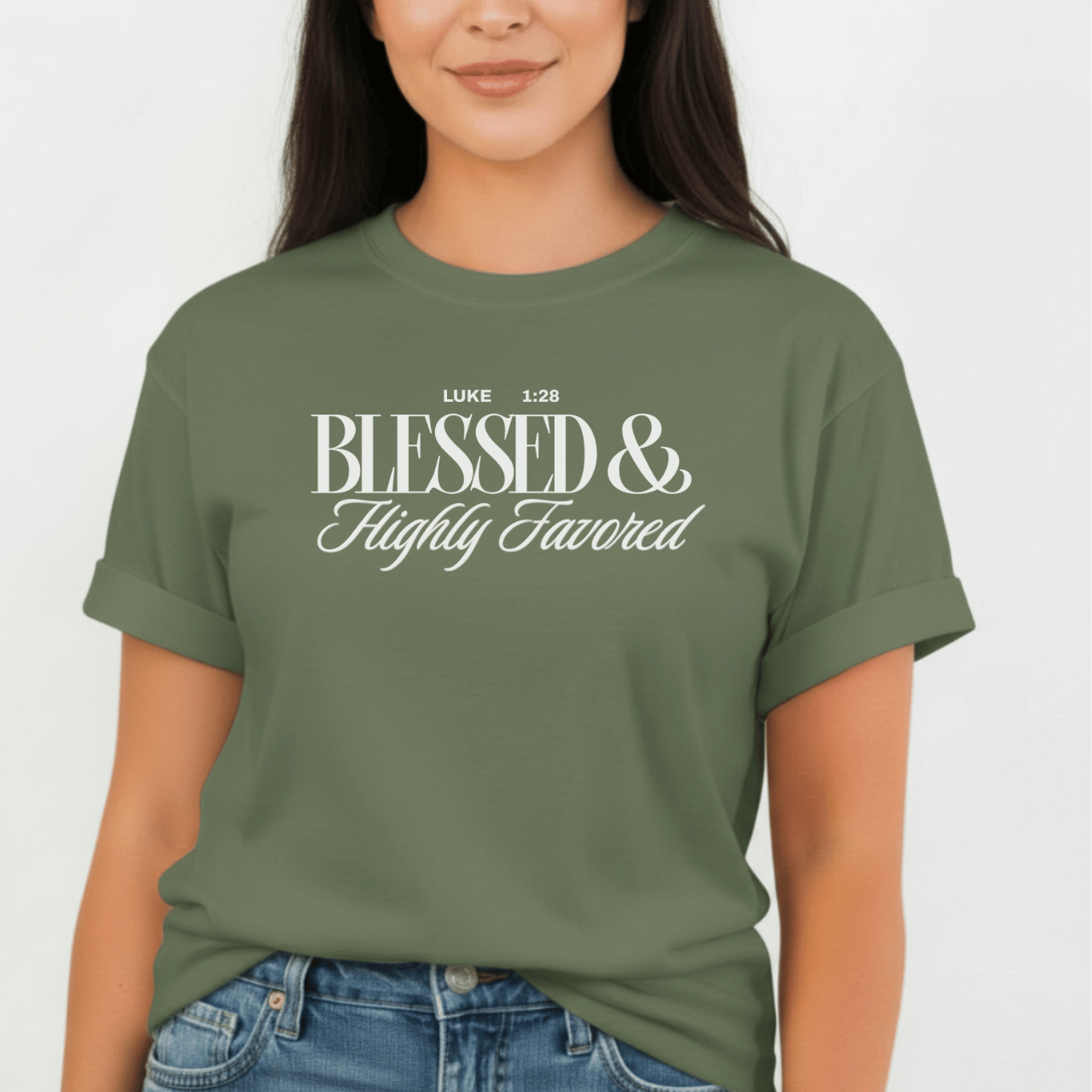 Women’s Blessed & Highly Favored Luke 1:28 Tee