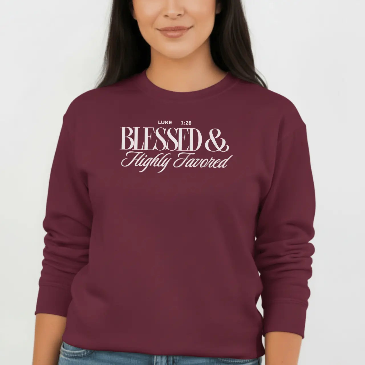 Blessed & Highly Favored Sweatshirt | Faith Crewneck | Gildan 18000 Goshen & Selah Co