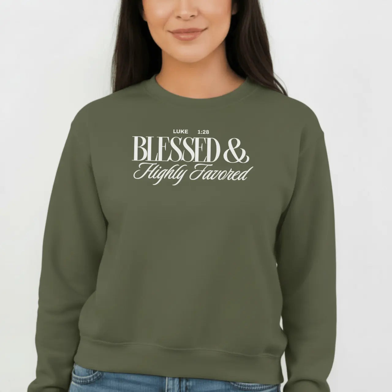 Blessed & Highly Favored Sweatshirt | Faith Crewneck | Gildan 18000 Goshen & Selah Co
