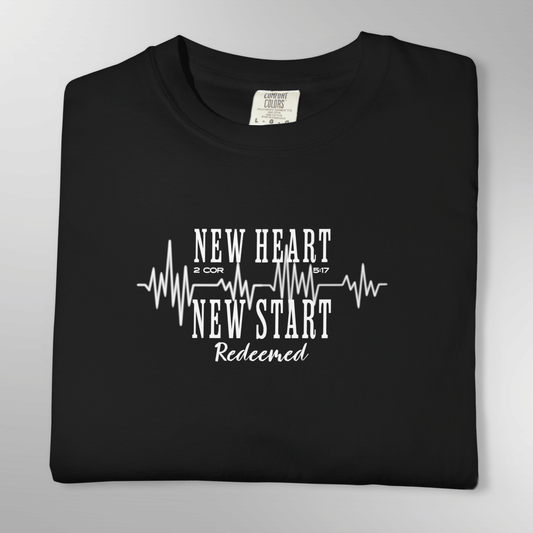New Heart New Start Redeemed Sweatshirt | 2 Corinthians 5:17 Faith Crewneck | Adult Unisex Gildan 18000 Sweatshirt