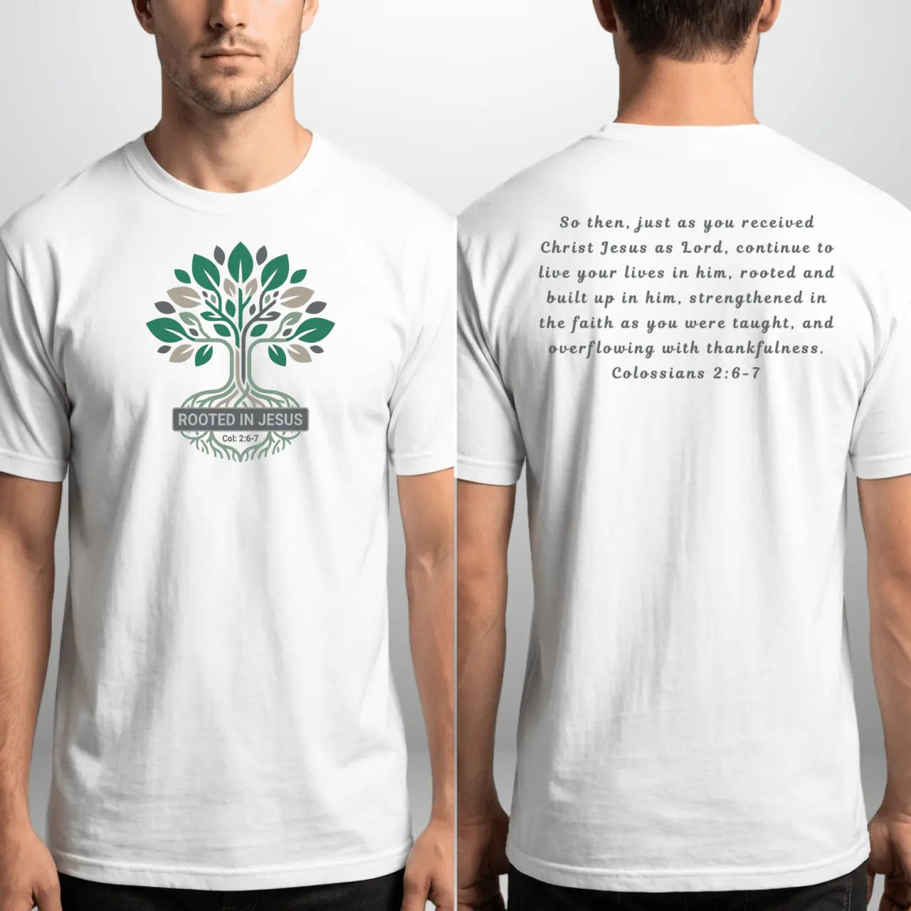 Rooted in Jesus T-Shirt | Comfort Colors 1717 | Unisex Faith Tee Front & Back Goshen & Selah Co