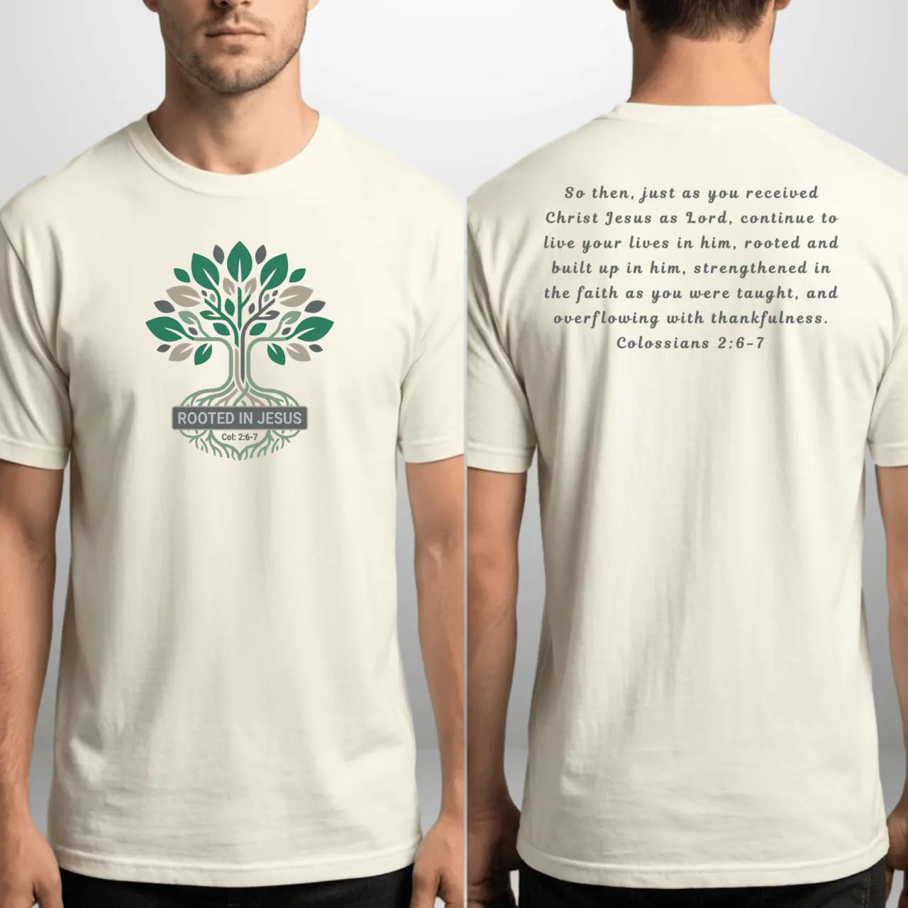 Rooted in Jesus T-Shirt | Comfort Colors 1717 | Unisex Faith Tee Front & Back Goshen & Selah Co