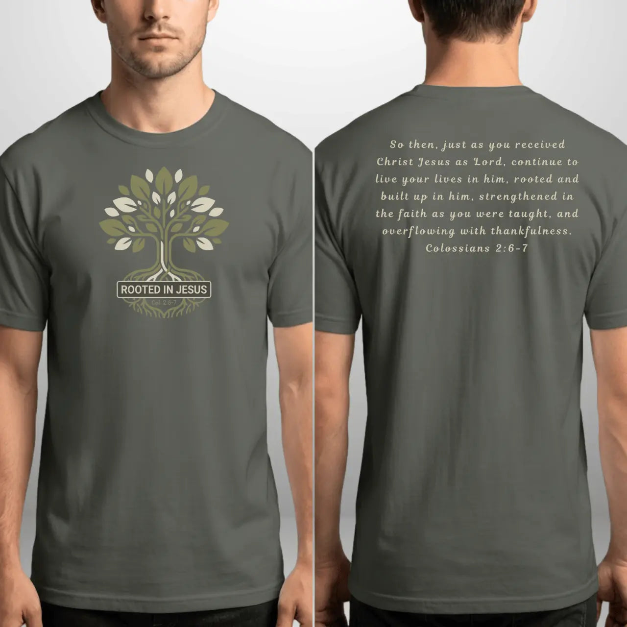 Rooted in Jesus T-Shirt | Comfort Colors 1717 | Unisex Faith Tee Front & Back Goshen & Selah Co