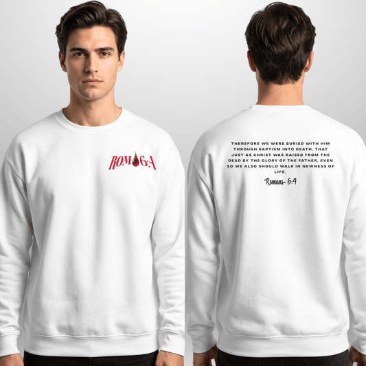 Romans 6:4 Sweatshirt | Minimal Faith Crewneck | Adult Unisex Gildan 18000 Sweatshirt