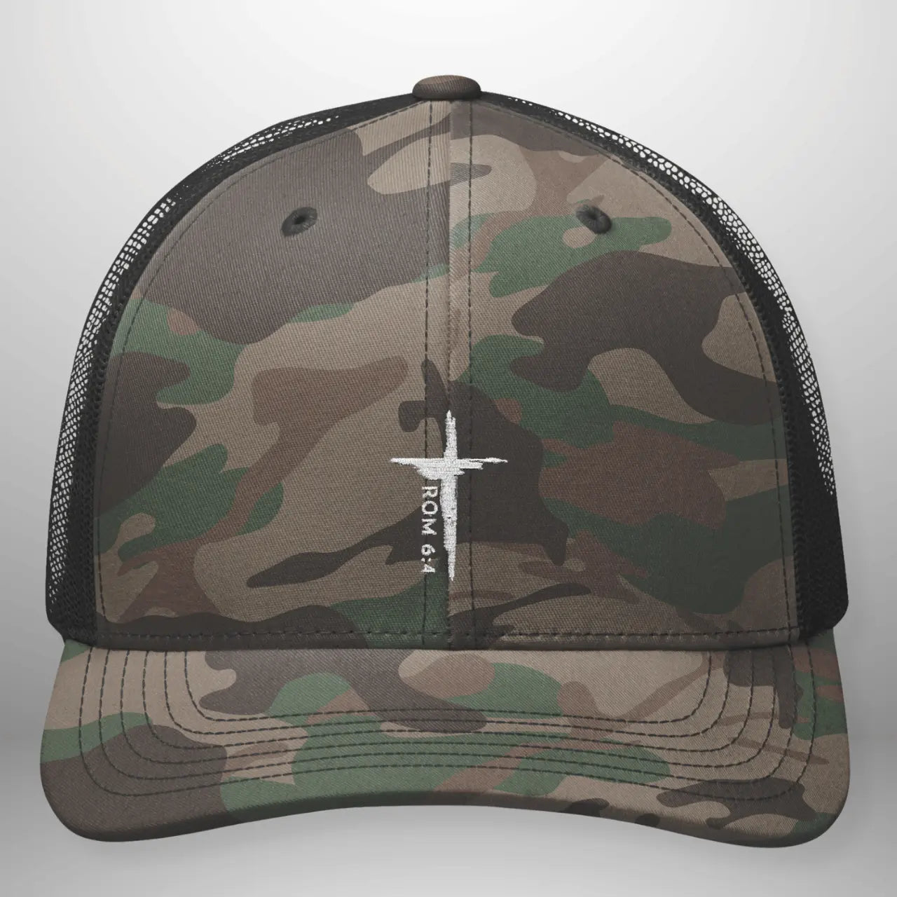 ROM 6:4 Camo Trucker Hat | Snapback | Structured Six-Panel Cap Goshen & Selah Co