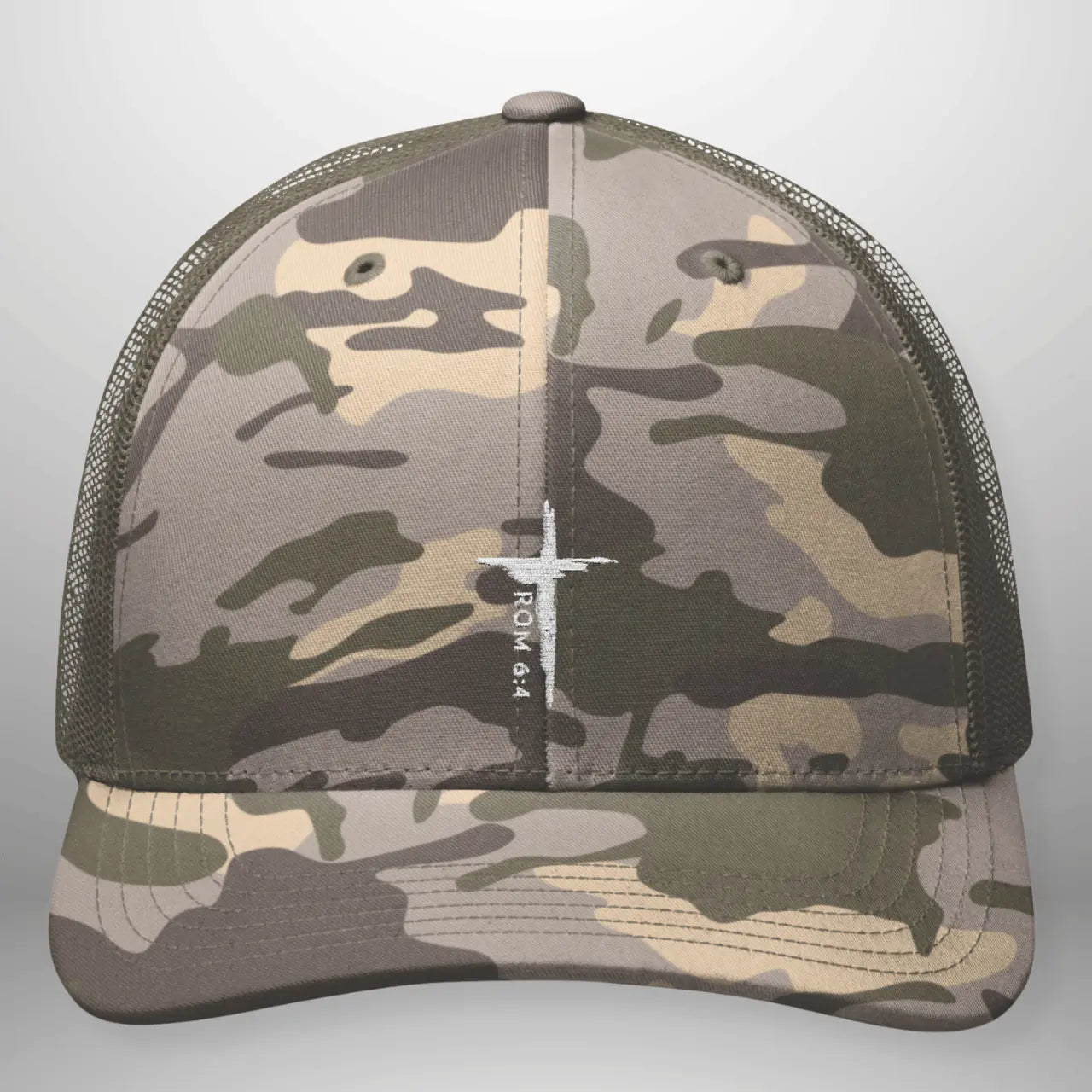 ROM 6:4 Camo Trucker Hat | Snapback | Structured Six-Panel Cap Goshen & Selah Co