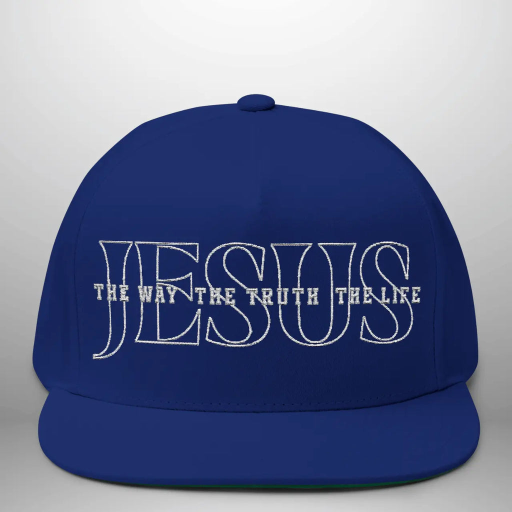 JESUS-The Way, The Truth, The Life | Flat Bill Cap | Five-Panel Snapback | Structured Embroidered Hat Goshen & Selah Co