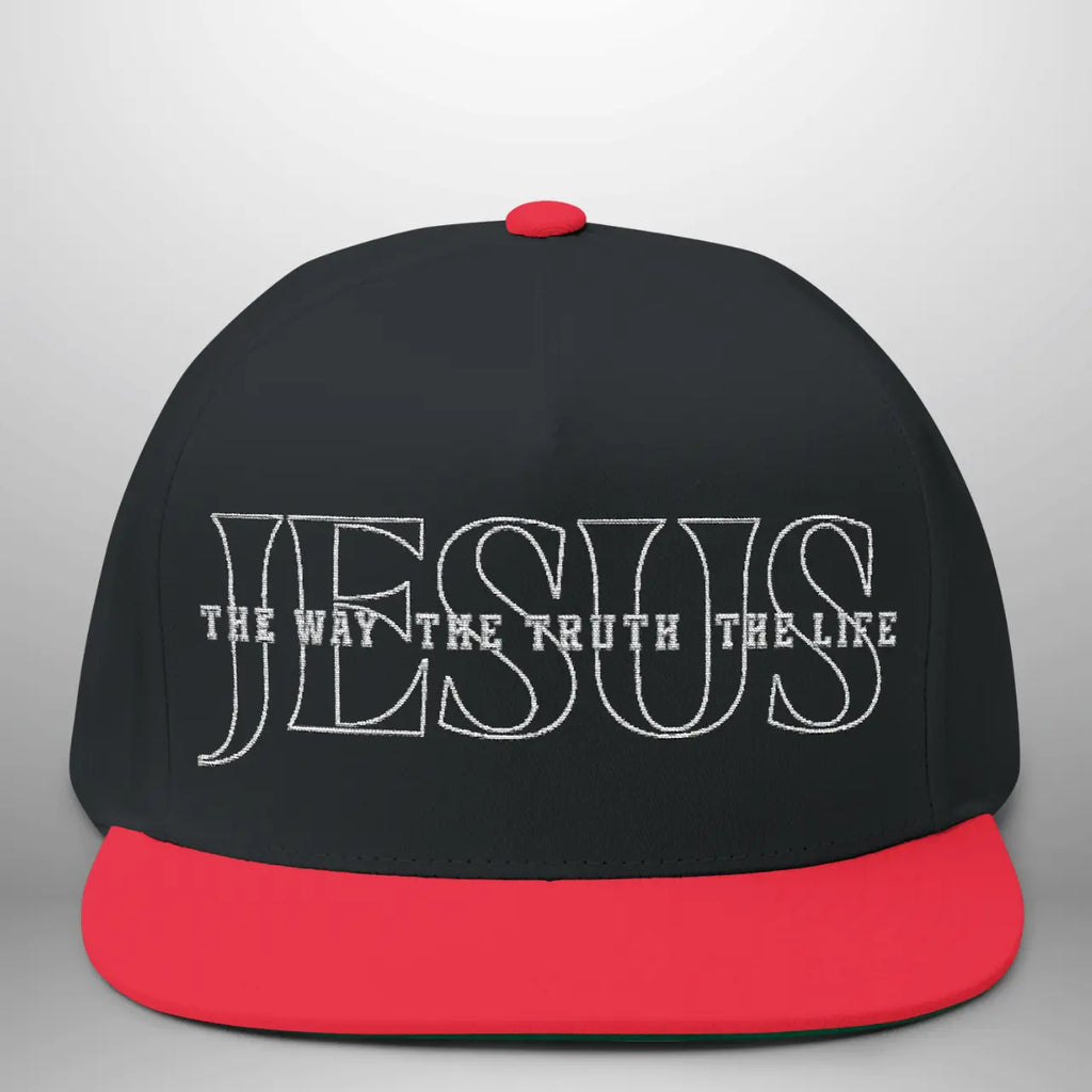 JESUS-The Way, The Truth, The Life | Flat Bill Cap | Five-Panel Snapback | Structured Embroidered Hat Goshen & Selah Co