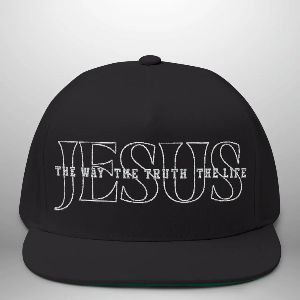 JESUS-The Way, The Truth, The Life | Flat Bill Cap | Five-Panel Snapback | Structured Embroidered Hat Goshen & Selah Co