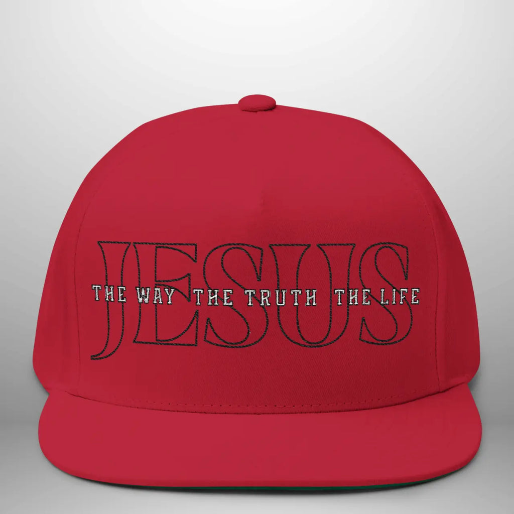 JESUS-The Way The Truth The Life | Flat Bill Cap | Five-Panel Snapback | Structured Embroidered Hat Goshen & Selah Co