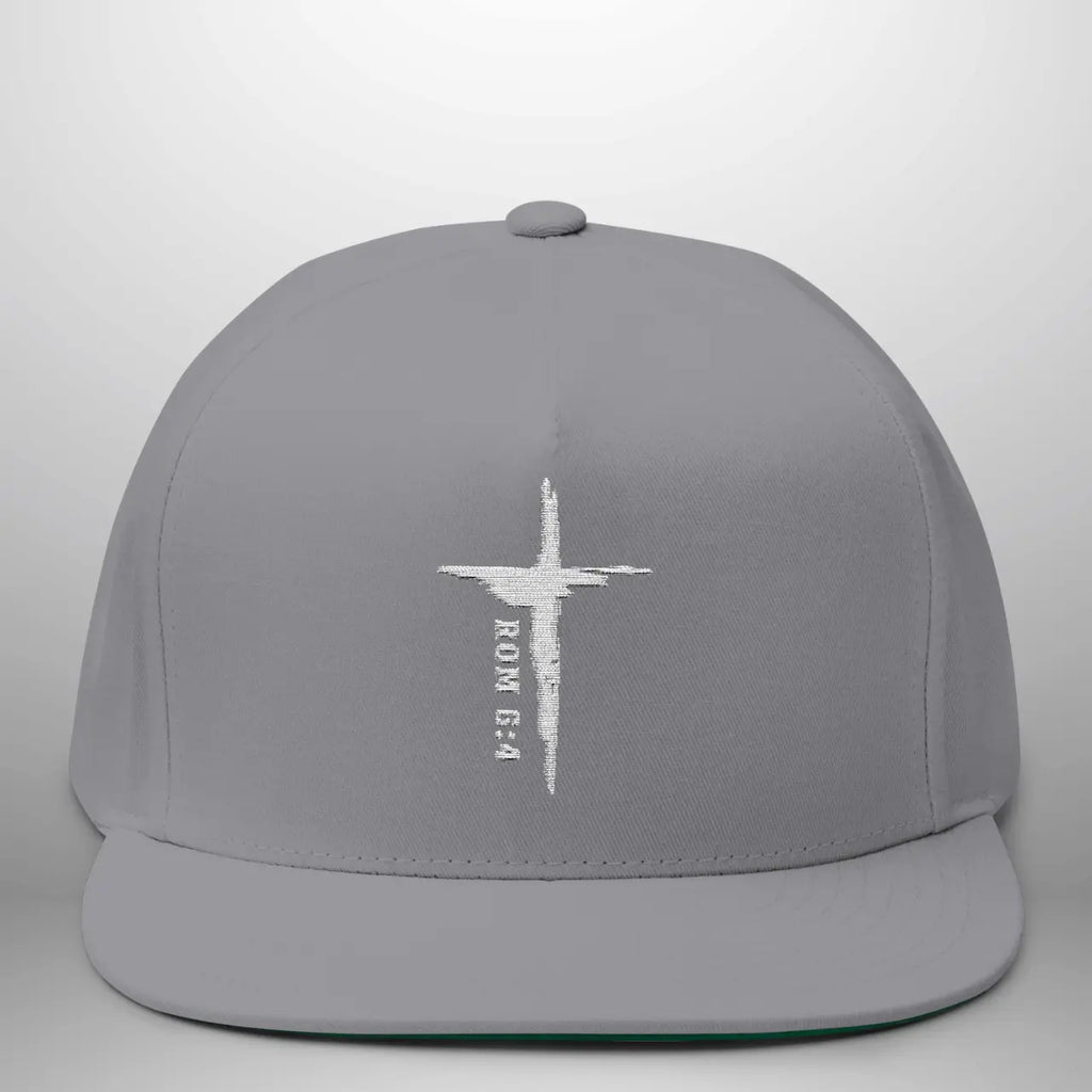 Romans 6:4 Flat Bill Cap | Embroidered Cross Snapback | Structured Five-Panel Hat Goshen & Selah Co