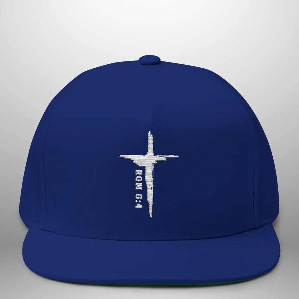 Romans 6:4 Flat Bill Cap | Embroidered Cross Snapback | Structured Five-Panel Hat Goshen & Selah Co