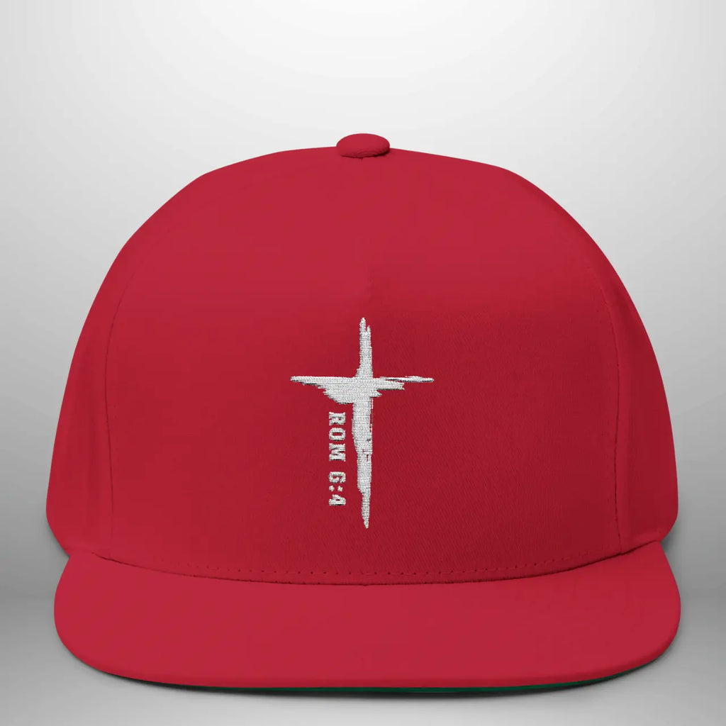 Romans 6:4 Flat Bill Cap | Embroidered Cross Snapback | Structured Five-Panel Hat Goshen & Selah Co