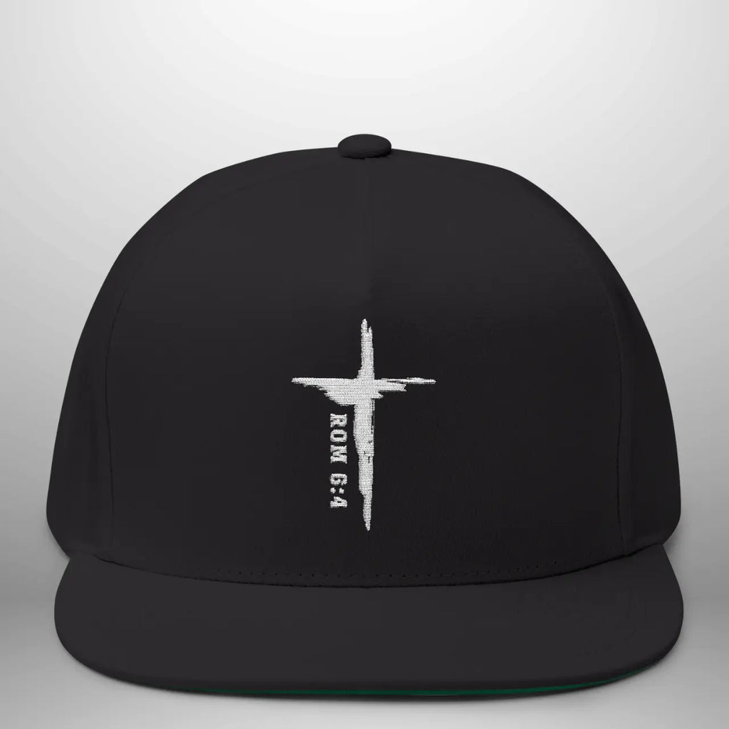Romans 6:4 Flat Bill Cap | Embroidered Cross Snapback | Structured Five-Panel Hat Goshen & Selah Co