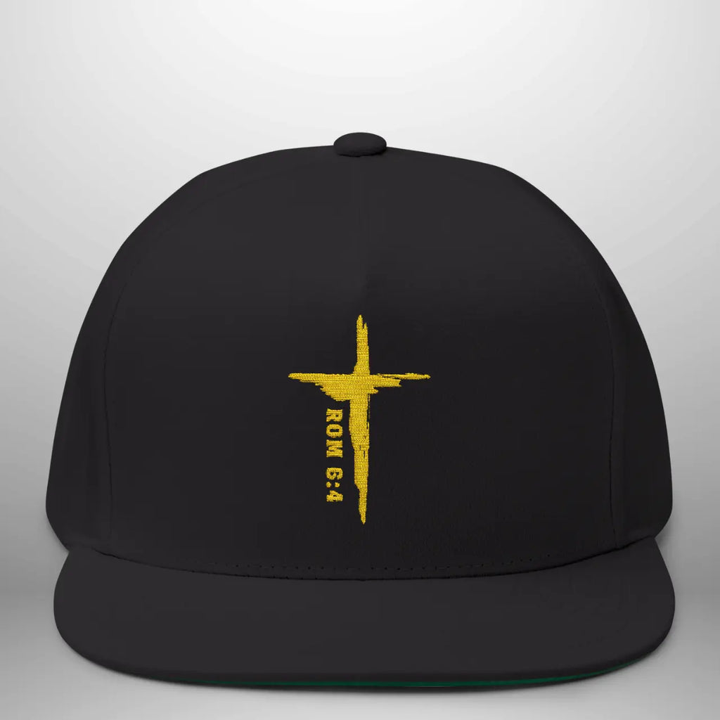 Romans 6:4 Flat Bill Cap | Embroidered Cross Snapback | Structured Five-Panel Hat Goshen & Selah Co