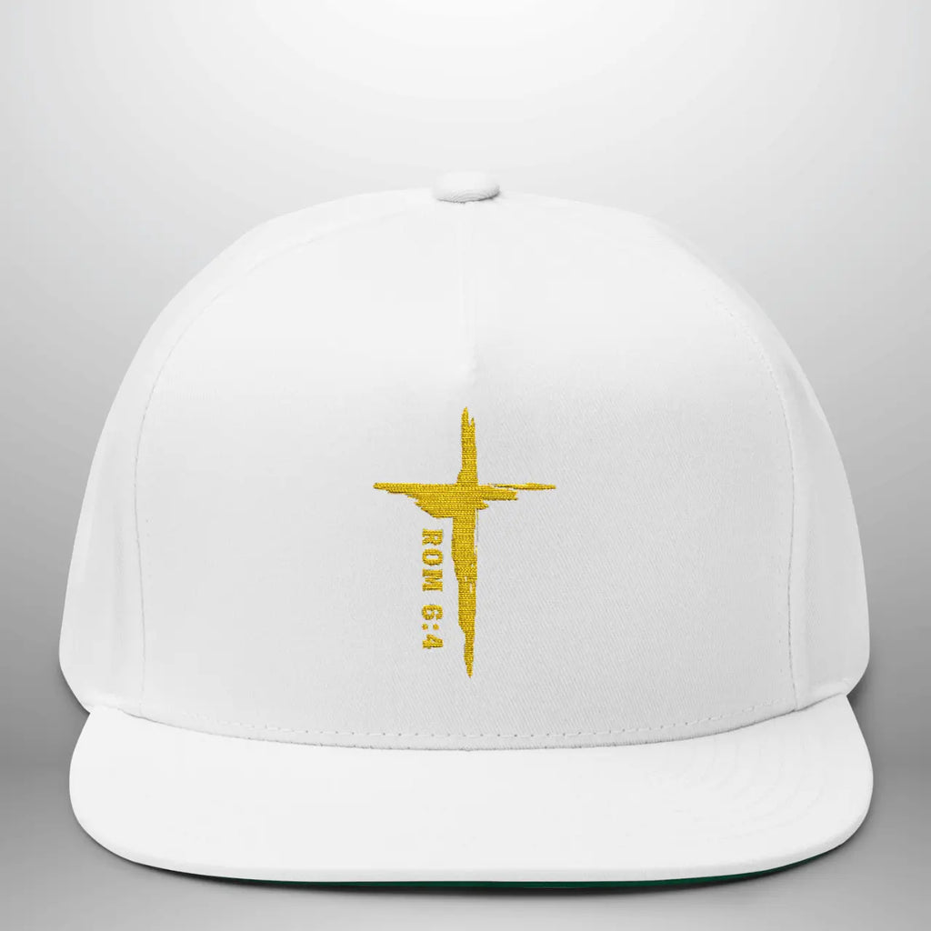 Romans 6:4 Flat Bill Cap | Embroidered Cross Snapback | Structured Five-Panel Hat Goshen & Selah Co