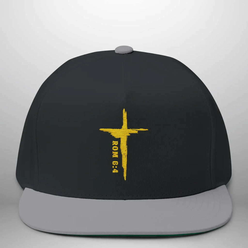Romans 6:4 Flat Bill Cap | Embroidered Cross Snapback | Structured Five-Panel Hat Goshen & Selah Co