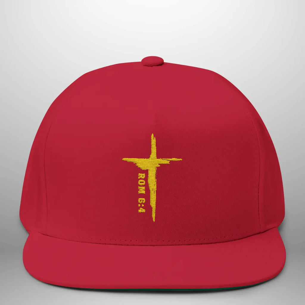 Romans 6:4 Flat Bill Cap | Embroidered Cross Snapback | Structured Five-Panel Hat Goshen & Selah Co