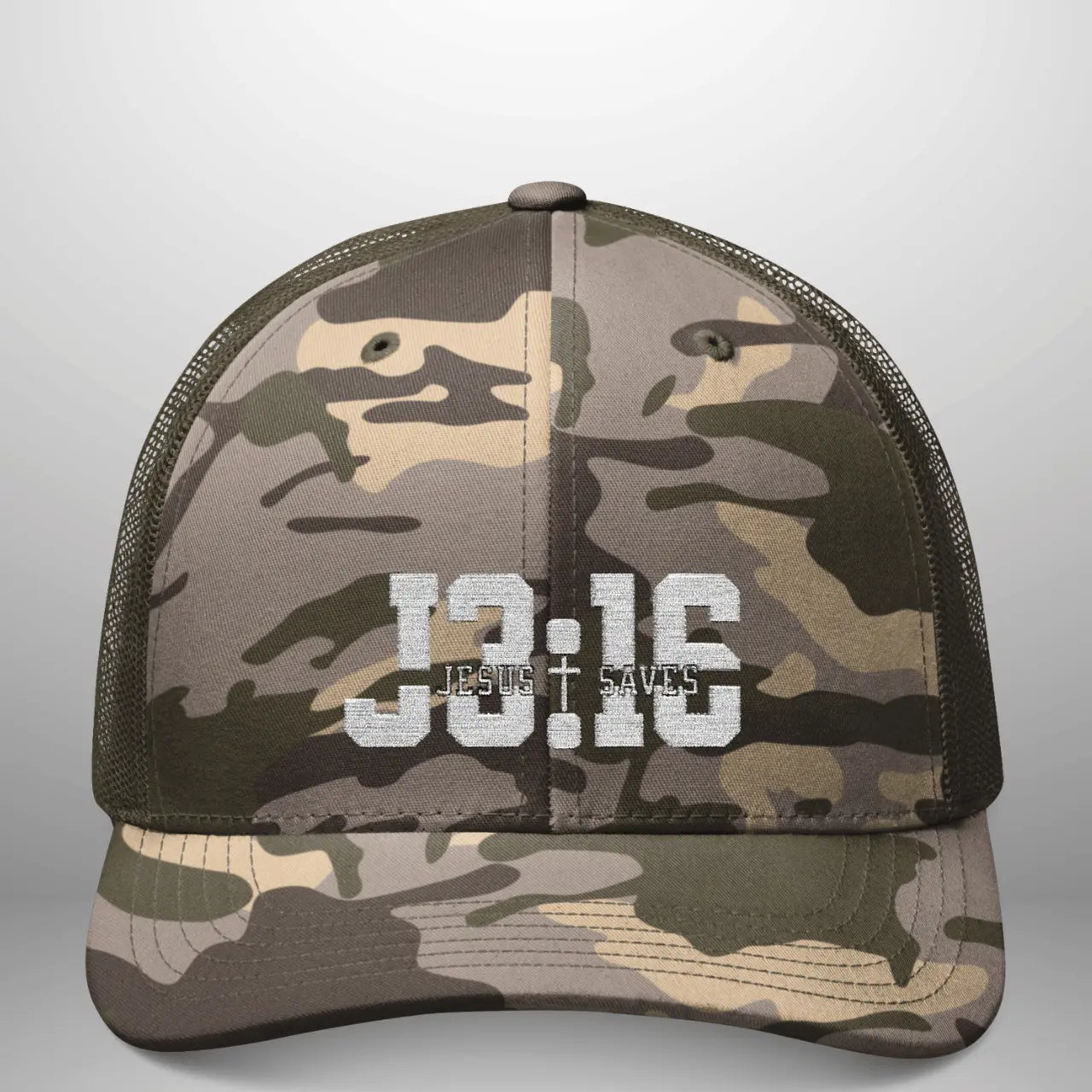 JOHN 3:16 Jesus Saves Camo Trucker Hat | Adjustable Snapback Cap Goshen & Selah Co