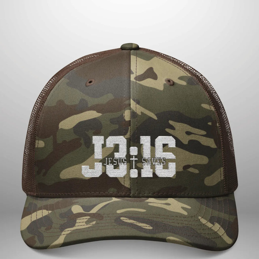 JOHN 3:16 Jesus Saves Camo Trucker Hat | Adjustable Snapback Cap Goshen & Selah Co