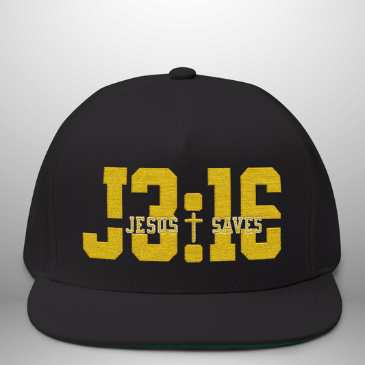John 3:16 Jesus Saves Flat Bill Cap | Five-Panel Snapback