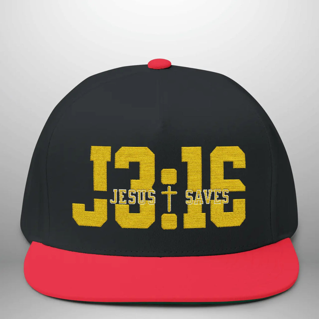 JOHN 3:16 JESUS SAVES Flat Bill Cap | Structured Five-Panel Snapback Hat Goshen & Selah Co