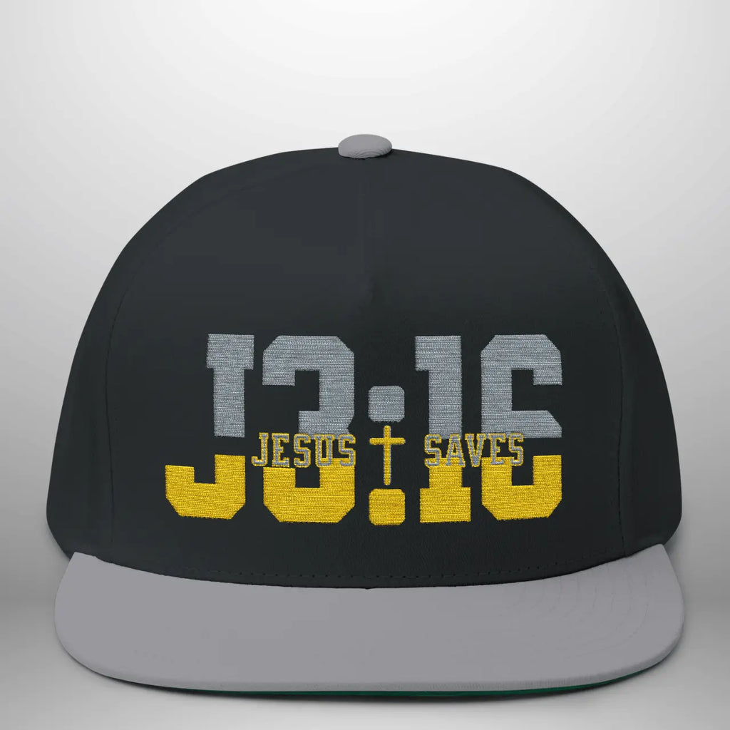 JOHN 3:16 JESUS SAVES Flat Bill Cap | Structured Five-Panel Snapback Hat Goshen & Selah Co