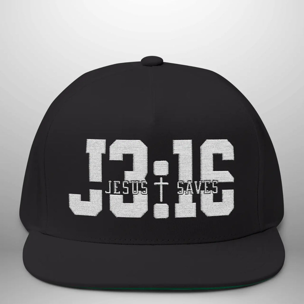 JOHN 3:16 JESUS SAVES Flat Bill Cap | Structured Five-Panel Snapback Hat Goshen & Selah Co