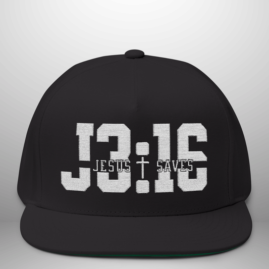 John 3:16 Jesus Saves Flat Bill Cap | Five-Panel Snapback