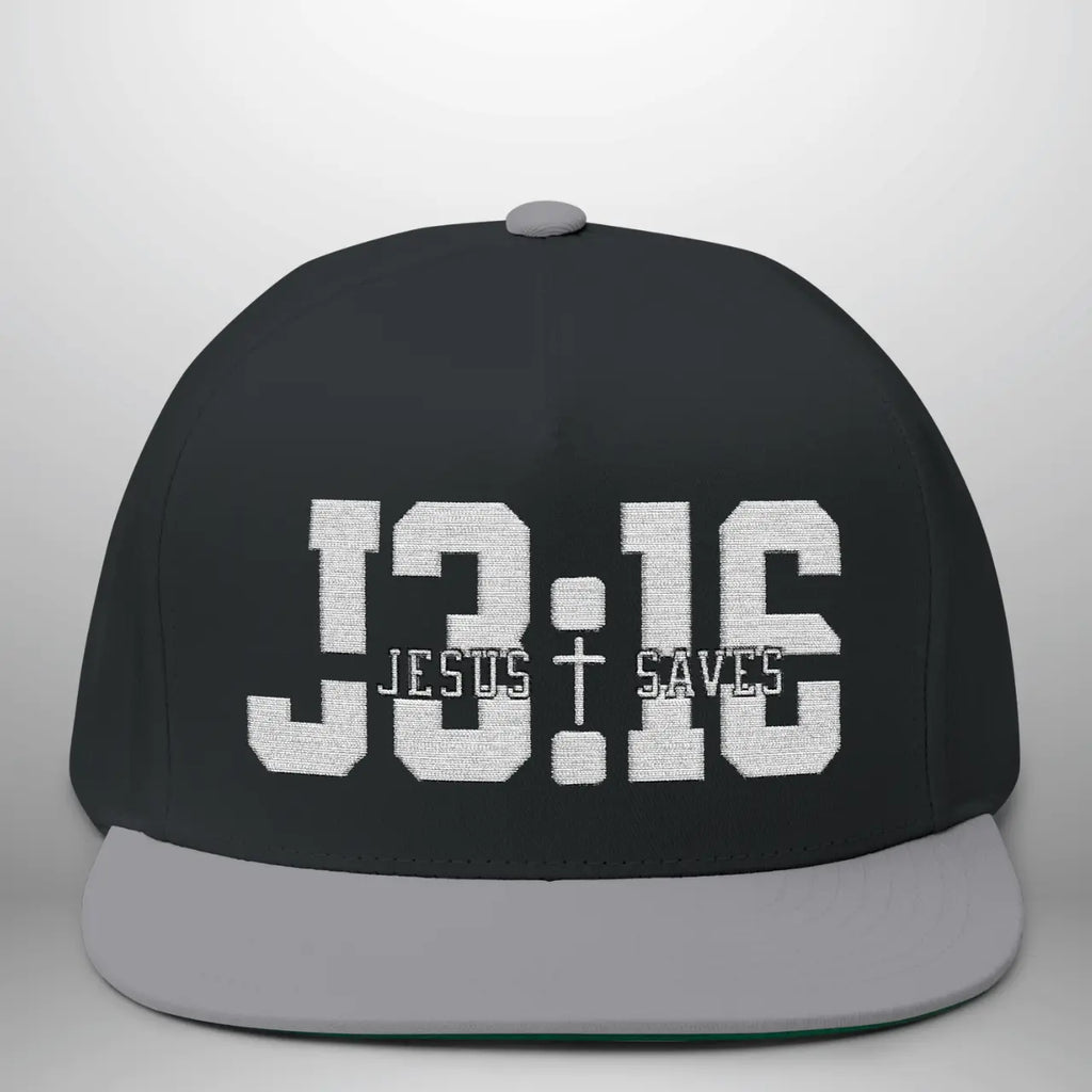 JOHN 3:16 JESUS SAVES Flat Bill Cap | Structured Five-Panel Snapback Hat Goshen & Selah Co