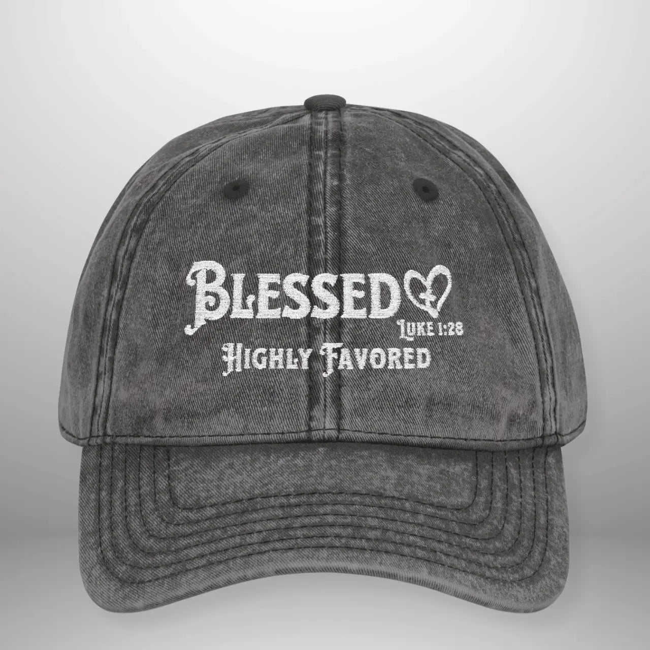Blessed Highly Favored Luke 1:28 Vintage Cap | Washed Cotton Adjustable Hat Goshen & Selah Co